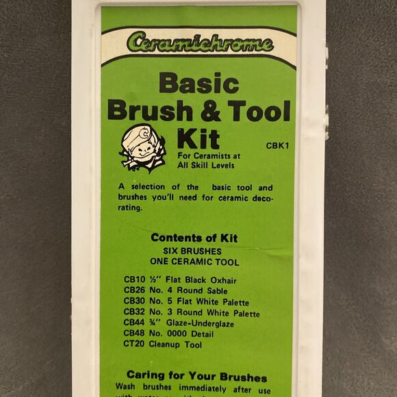 Ceramichrome Basic Brush & Tool Kit Vintage 6 Brushes 1 Cleanup Tool - Picture 7 of 11